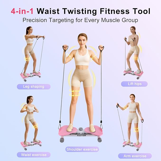 Waist Twister Ab Machine, 300 lbs Weight Capacity, Adjustable Ab Twister Board with Foot Massage for Belly Fat Loss, Noiseless Home Gym Equipment for Women/Men