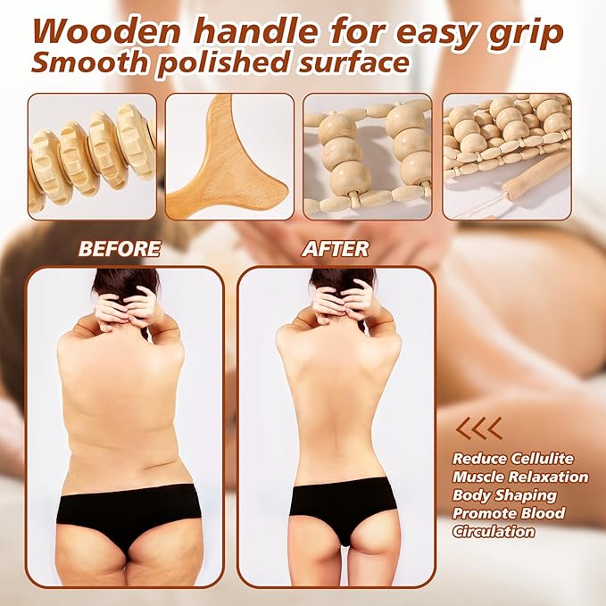 5Pcs Wood Therapy Massage Tools Lymphatic Drainage Massager Maderoterapia Kit Wooden Masager Body Sculpting Tools for Relax Muscles Body Shaping