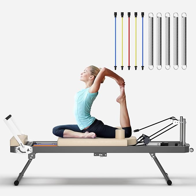 Foldable Pilates Reformer Machine for Home Use - 330lbs Capacity with 5 Alloy Springs, 11 Resistance Levels & UP Leather Surface, Space-Saving Fitness Equipment