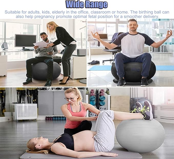 Yoga Ball Chair Office Ball Chair with Base & Pump, Stability Yoga Ball Seat for Back Pain Relief, Home Gym Exercise Ball Chair for Core Strength Training ( Color : Purple , Size : Diameter 75cm ( 29