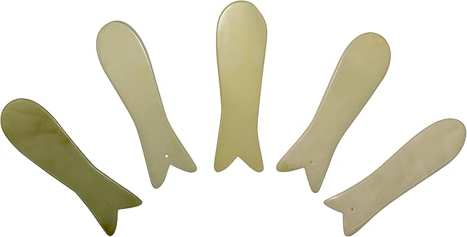 Jade Stone Fish Gua Sha & 8oz Massage Cream Kit by Jadience: Myofascial Therapy Tool | Muscle Joint Topical Analgesic | Natural Tension Relaxer for Body Relief & Skin Conditions