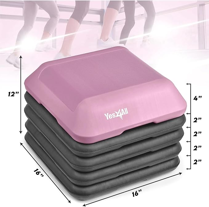 Yes4All High Arobic Step Platform & Stackable Risers - Adjustable 4"/6"/8"/10"/12" Height - Choose Full Step Platform Set or 2-Pack Stackable Risers, Customize for Cardio & Aerobic Exercise