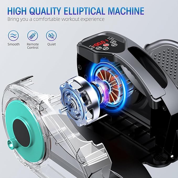 Under Desk Elliptical, Electric Foot Pedal Exerciser, Fully Assembled Seated Elliptical, Compact Portable Elliptical Machine Trainer with Remote Control, Mini Elliptical Leg Exerciser for Home
