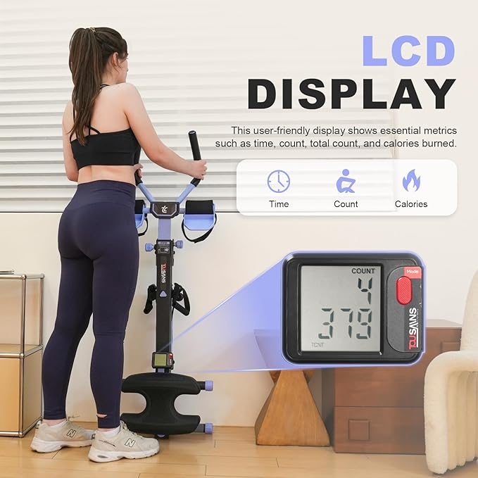 TOUSAINS 3 in 1 Ab Machine, Foldable Rowing Machine & Cable System, Core Trainer for Abdominal Workout, 4-Level Height & 2 Resistance Levels, All-in-One Home Gym Equipment for Weight Loss & Sculpting