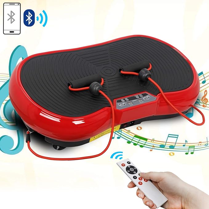 JupiterForce Vibration Platform Exercise Training Machines with 1 Remote Control, 2 Loop Bands and Bluetooth,Whole Body Gyms Workout Vibration Equipment, Fitness Platform for Weight Loss, Red
