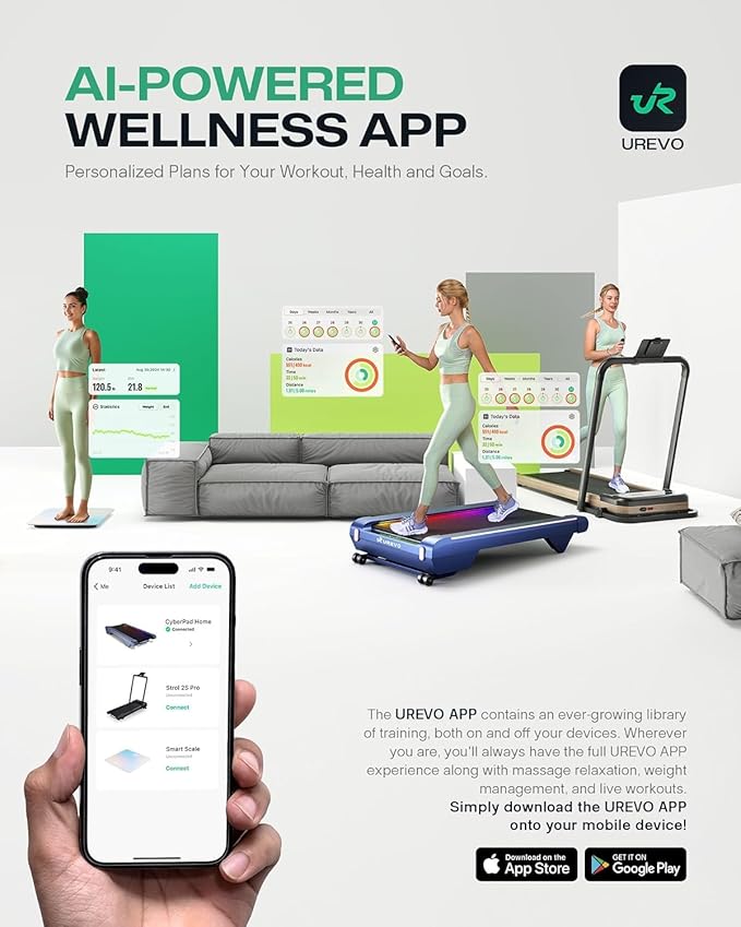 UREVO E4W Smart Walking Pad, Standing Desk Treadmill with Wood Grain Design, 8-Point Shock Absorption, Quiet Operation, Workout APP with Track Insights and MIIT Mode, Plug and Play, Remote Control