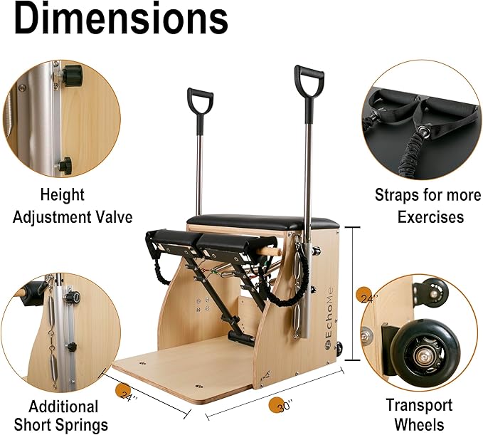 EchoMe Plates Combo Chair with Handles, Split-Pedal Stability Pilates Chair,Yoga Fitness Trainer, Pilates Reformer Machine, Pilates Equipent of Maple Wood for Home use and Studio Use