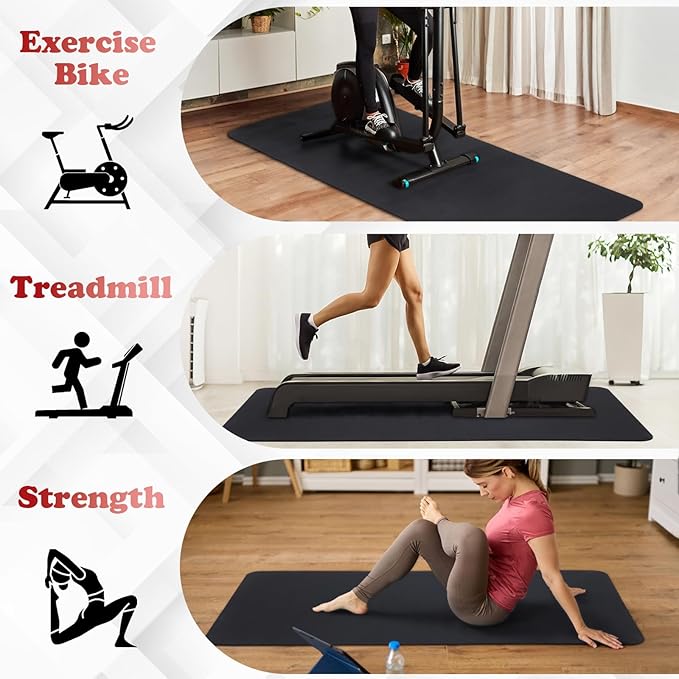 Treadmill Mat for Hardwood Floors - 100% Recycled Rubber Mat for Home Gym Flooring, Durable Workout Fitness Mats, Walking Pad Exercise Bike Equipment Mat, Non-Slip