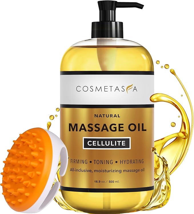 Cellulite Massage Oil with Massager Mitt - 100% Natural Cellulite Oil, Highly Absorbable and Deeply Penetrates Skin- Firms, Tones, Tightens & Moisturizes Skin By Cosmetasa 16.9 oz