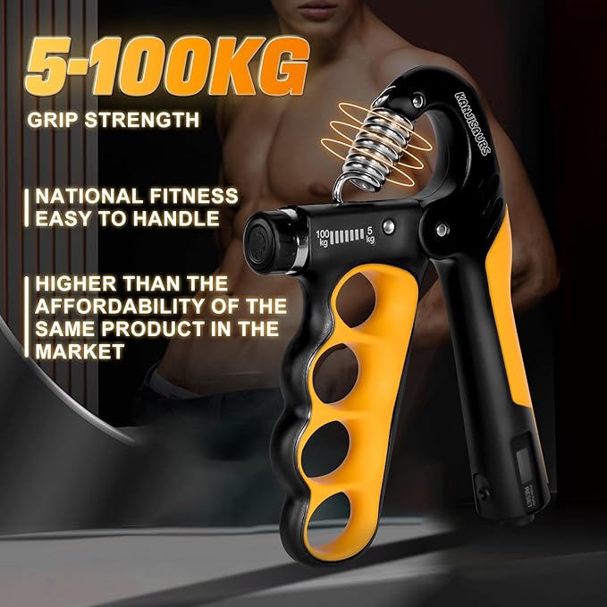 Grip Strength Trainer, Adjustable Resistance Forearm Strengthener with 11-220Lbs (5-100KG), Digital Counter, Ergonomic Hand Gripper Strengthener for Musicians, Athletes & Injury Recovery