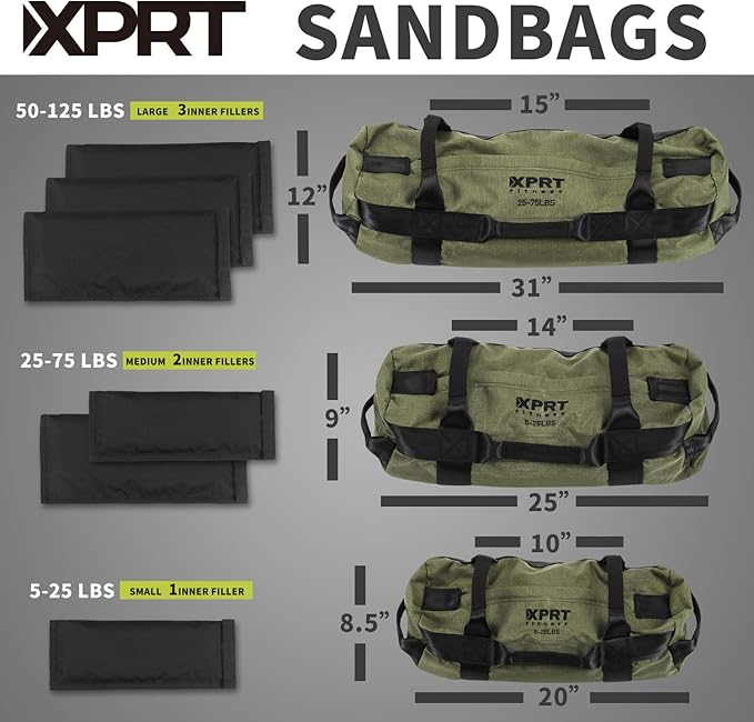 XPRT Fitness Workout Sandbag for Heavy Duty Workout Cross Training 7 Multi-positional Handles - Color Army Green/Black/Camo