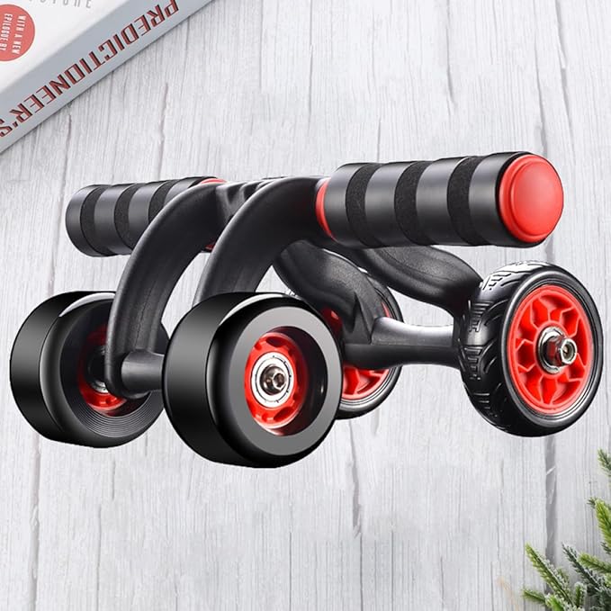 Automatic Rebound Four-wheel Ab Roller Wheel with Knee Mat, Silent Fitness Exercise Device for Core Workout and Abdominal Toning at Home