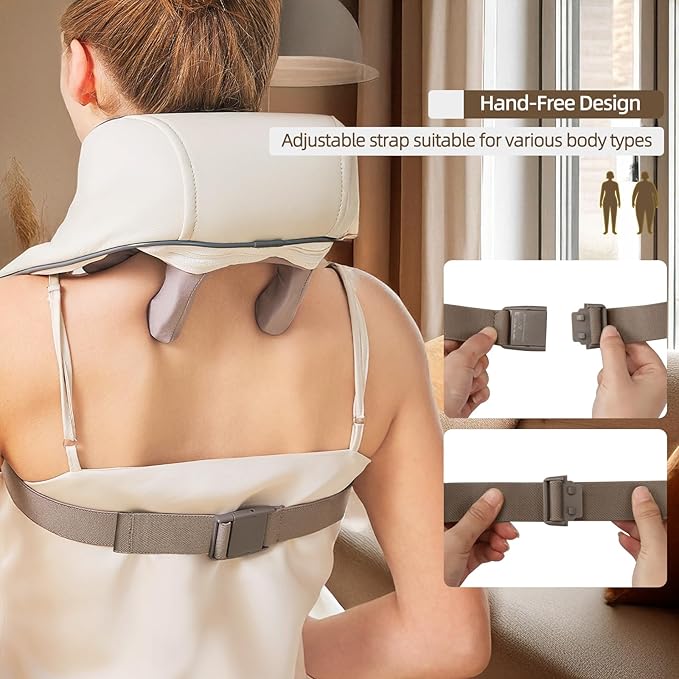 Neck Massager with Heat, Cordless Neck and Shoulder Massage, Rechargeable Shiatsu 6D Kneading Massager for Pain Relief Deep Tissue, Gift for Mom&Dad (Light Beige)