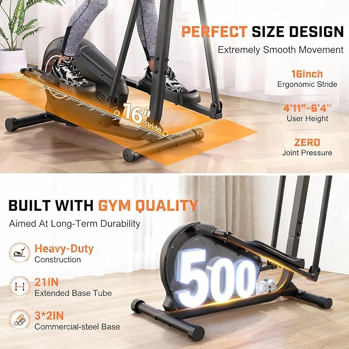ANCHEER Elliptical Exercise Machine, Elliptical Trainer for Home Gym, Exercise Equipment 500Lbs Max Weight, Ultra-Silent Elliptical Machine, with Smooth 14 Resistance Levels & Pulse Rate Grips