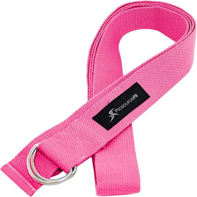ProsourceFit Metal D-Ring Yoga Strap 8’ Durable Cotton for Stretching and Flexibility