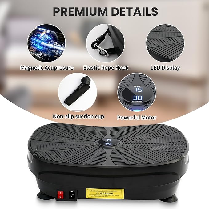 Vibration Plate Exercise Machine, 9 Preset Modes & 99-Level Full Body Workout Vibrating Plate for Lymphatic Drainage Weight Loss, 400lbs Capacity Shake Fitness Platform with Resistance Bands