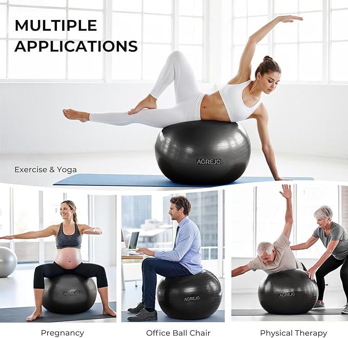 Yoga Ball, Exercise Ball for Working Out, Anti-Burst and Slip Resistant for Physical Therapy, Birthing, Stretching, Flexible Seating, Home Gym, with Pump (L: 23-26ines/58-65cm)