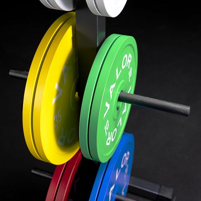 Valor Fitness Weight Plate Rack with Barbell Holders – Heavy-Duty Steel Storage Tree with 6 Pegs and 2 Vertical Bar Sleeves for Standard and Olympic Plates – 800 lb Capacity for Home & Garage Gyms