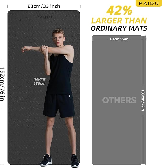 Extra Long Wide Yoga Mat 76"x33"x2/5 Inch - Non Slip Thick Exercise Mat for Home Gym, Yoga, Pilates & Workouts