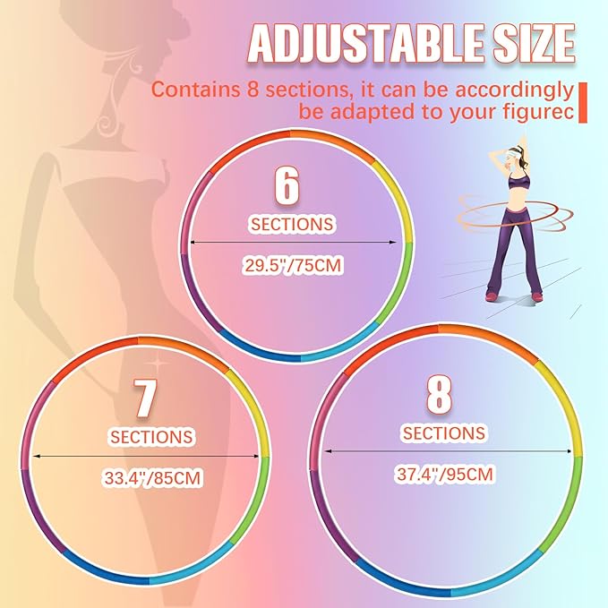 Exercise Fitness Hoop for Women 37 Inch Removable Adjustable Weighted Hoop Suitable for Adult Weight Loss and Home Fat Burning Exercise Workouts Gym