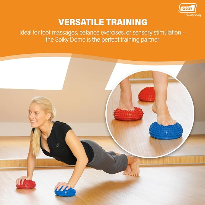 SISSEL Spiky Dome Set of 2 | Balance & Coordination Training Device | 100% Phthalate-Free PVC | Colors: Blue & Red | Foot Massage & Fitness | Supports up to 176 lbs | Ideal for Home Gym & Therapy