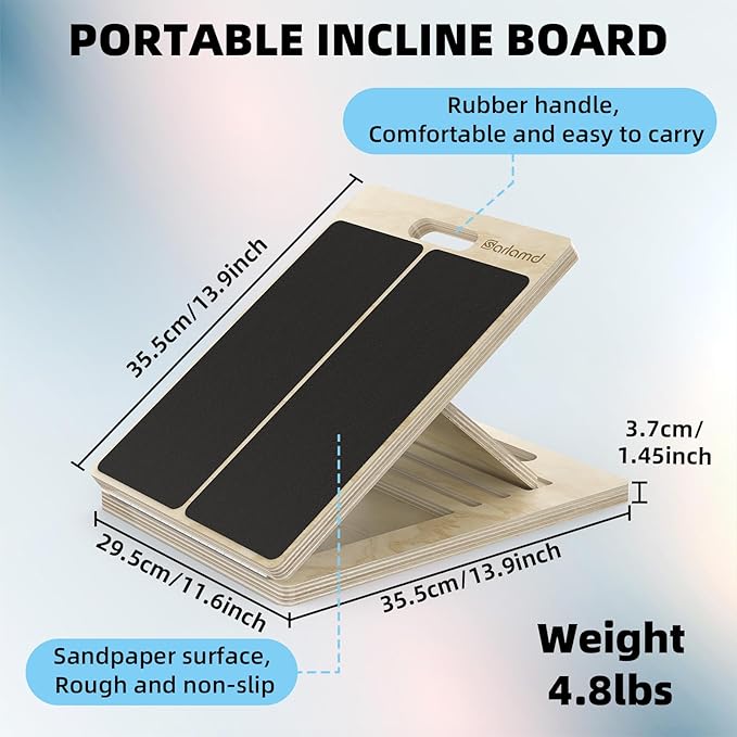 Portable Wooden Slant Board for Calf Stretching Squats Calf Stretcher Pilates Physical Therapy Equipment Adjustable Incline Board for Knees Ankle Heel Feet Leg