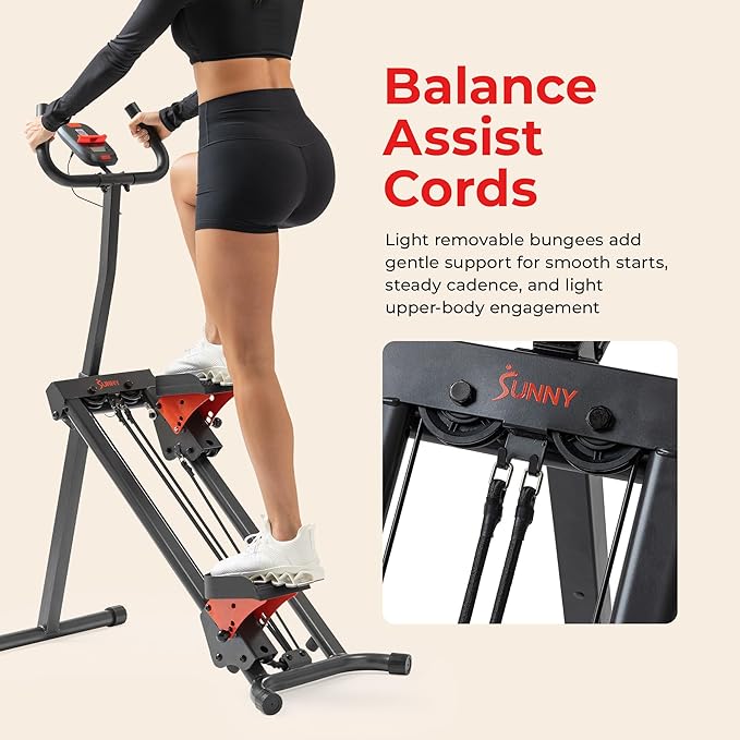 Sunny Health & Fitness Stair Stepper w/Handlebar, Extended Step Range Climber Machine for Legs, Core and Glute Workouts, Connection with Free SunnyFit App