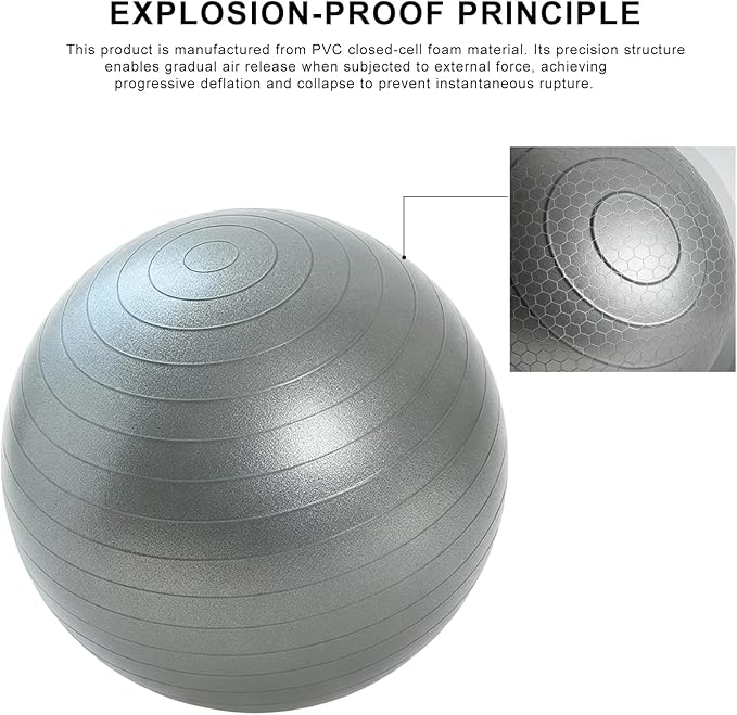 5 Pcs 26 Inch Anti-Burst Yoga Exercise Ball, Anti-Slip Heavy Duty Gym Ball for Fitness, Core, Balance, Prenatal Workout, Office Chair with Quick Pump