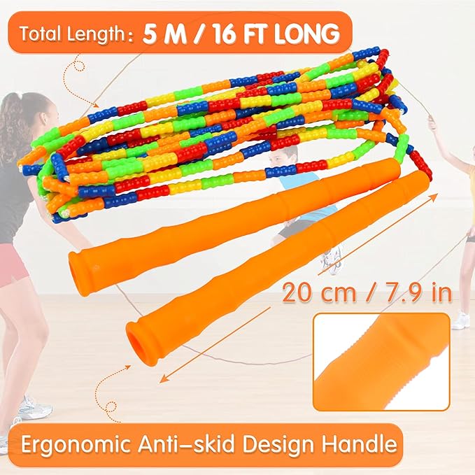Supertrip Double Dutch Jump Rope Soft Beaded Jump Rope Long Jump Rope 16 FT, Jump Ropes For Women Adult Kids Adjustable Skipping Rope Long Enough for 4-5 Jumpers
