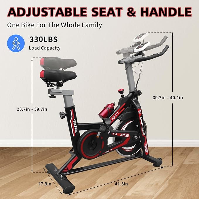 Indoor Cycling Bike Stationary Exercise Bike with LCD Monitor, iPad Holder & Comfort Seat, Adjustable Resistance, Silent Belt Drive for Home Gym Cardio Workout
