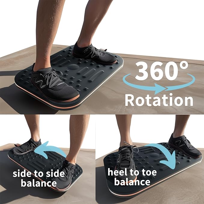 Balance Board for Standing desk, 2-in-1 Dual-Sided Balance Stability Trainer & Anti-Fatigue Standing Mat,Calf Stretcher,for Home,Gym,Office