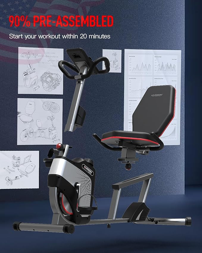 HARISON Exercise Bike 400 lbs Capacity, Easy Assembly Magnetic Recumbent bike for Adult and Seniors with Arm Exerciser , Recumbent Stationary bike for Home, 2 in 1 LCD Monitor and Tablet Holder (Same-day Shipping service）