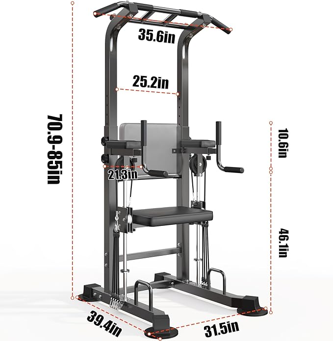 SogesHome Power Tower Pull Up Bar and Dip Station, Multi-Function Free Standing Pull Ups, Adjustable Height Dip Bar Strength Training Workout Equipment, Pull Up Stand Workout for Home Gym Exercise Equipment