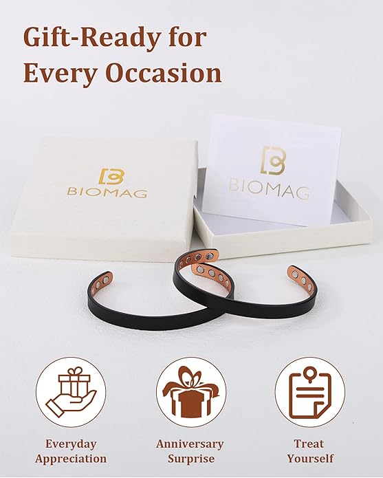 BioMag 2Pcs 99.99% Copper Bracelet for Women, Adjustable Magnetic Bracelets Bangle Cuff with 3500 Gauss Magnets, Jewelry Gift