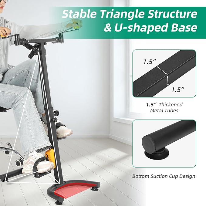 VIVIJASON Foldable Pedal Exercise Bike for Seniors, Adjustable Hand Arm Leg and Knee Exercise Peddler, Recovery Physical Therapy Home Exercise Bike, Handgrip, Resistance Band, Non-Slip Suction Cup