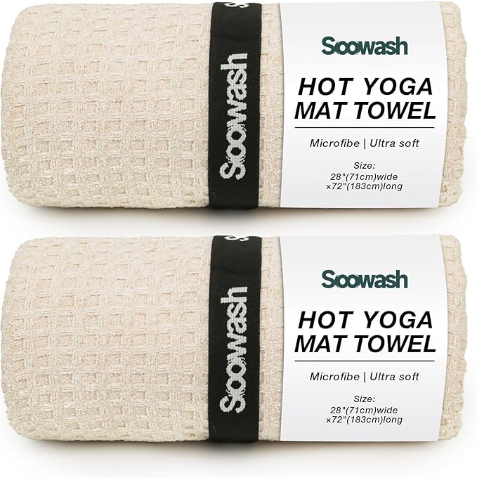 Hot Yoga Towel,Microfiber Yoga Mat Towels Non Slip for Hot Yoga Absorbent Microfiber Sweat Anti-Slip Cover,Bikram,Pilates,Exercise,Fitness 28 inch X 72 inch Beige 2 Pack