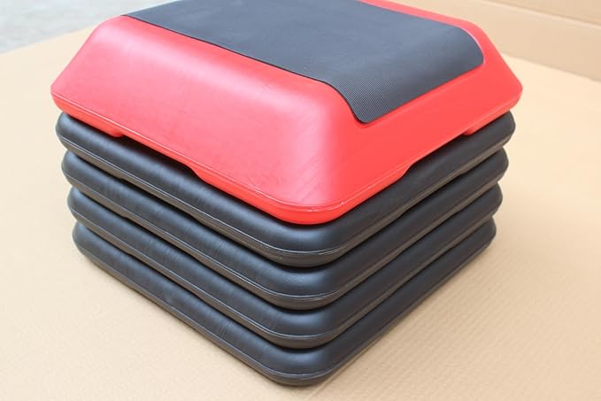 16"x16" Adjustable High Step Aerobic Platform With 4 Risers, Height-Adjustable Step Aerobics Platform For Home Gym Exercise Fitness Workout Black+Red As shown One size