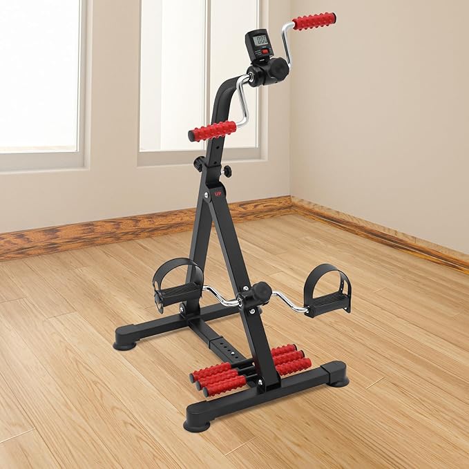 Indoor Pedal Exerciser Bike for Home Fitness & Rehabilitation - Adjustable Resistance, LCD Display, and Massage Rollers, Compact Design for Joint Flexibility & Muscle Strength (120kg Max Weight)