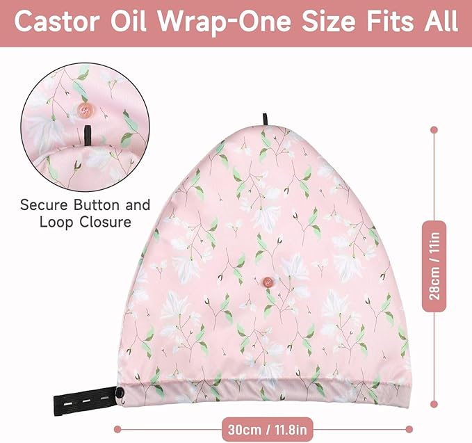 Castor Oil Pack Wrap Overnight Hair Wrap for Sleep Reusable Hair Cap Cover for Treatment of Thinning, Balding, Dry, and Damaged Hair (Oil Not Included)