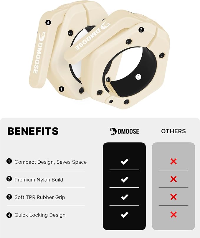 DMoose Fitness Barbell Clips 2 Inch (Pair) - Quick Release Olympic Barbell Clamps & Collars with Anti Slip TPR Grip for Secure Weightlifting and Powerlifting - Weight Clips for Bars at Home or Gym