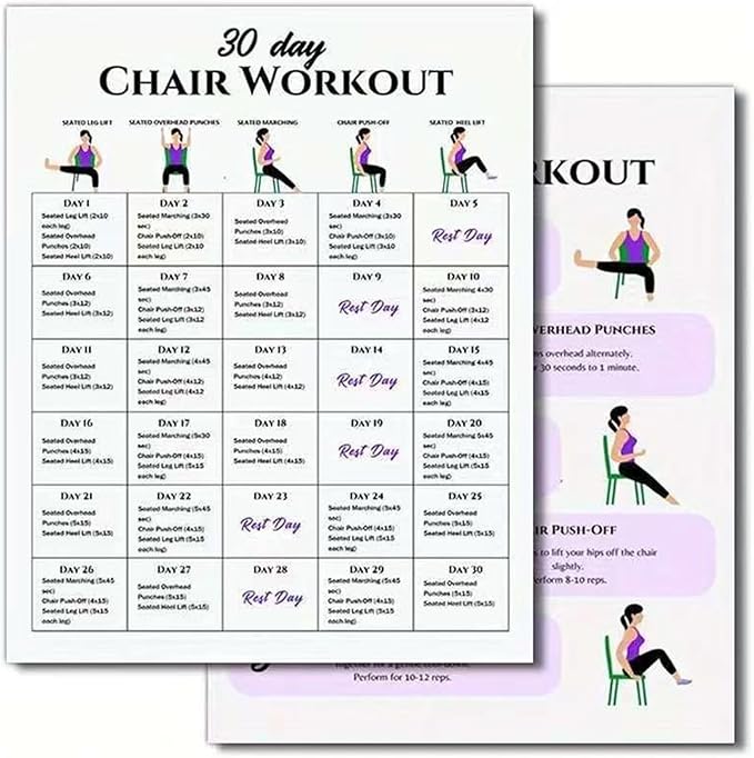 Chair Yoga 30-Day Set - 6 Pieces | Workout Supplies with Instruction Book for Beginners Home Travel Gym Office Morning Family Friends Sports Athletes Bodybuilding Fitness Strength