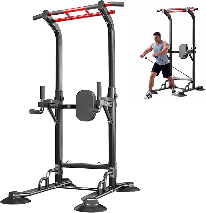 SogesPower Pull Up Bar Station Power Tower,12-Level Adjustable Multi-Function Pull Up Dip Station for Home Gym, Pull Up Bar Stand Dip Bar Strength Training Fitness Equipment