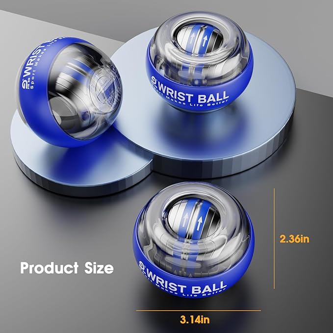 Auto-Start Gyro Ball Wrist Trainer, Gyroscopic Forearm Exerciser for Strengthening Arms, Fingers and Muscles (Blue No Light)