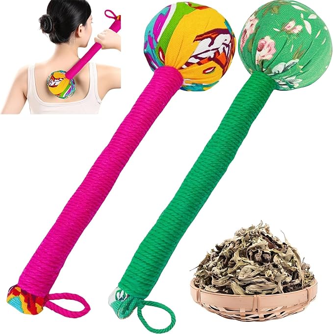 Traditional Moxa Stick Massager - Handheld Mugwort Massage Hammer for Pain Relief, Muscle Relaxation, Acupressure - Ergonomic Grip with US Design Patent.(Red, Light Green)