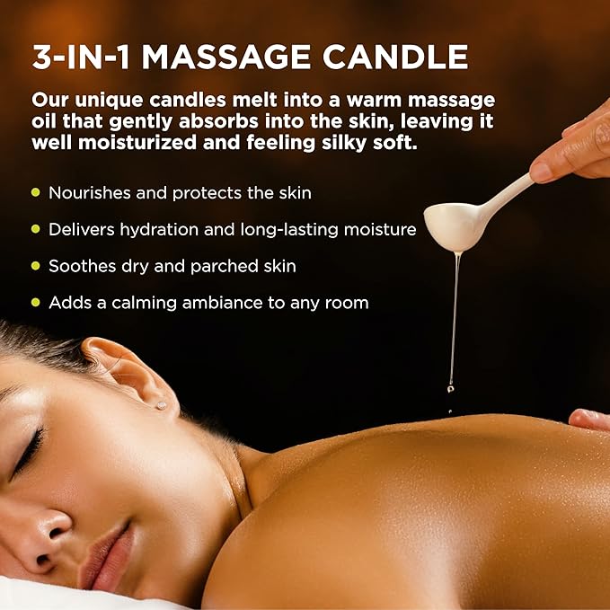 3-in-1 Massage Candle, Sunsational Scent - 6 oz. - Candle, Massage Oil & Moisturizer in One - Coconut, Apricot & Soybean Oil - Vegan & Cruelty Free