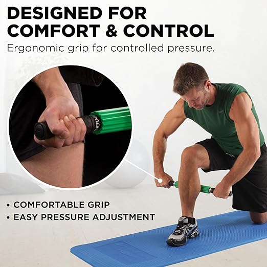 THERABAND Roller Massager Stick Standard, Deep Tissue Muscle Roller for Legs, Back, Calves, Athletes & Runners, Foam Roller Stick for Muscle Massage, Trigger Point Tool, 21" Manual Massager