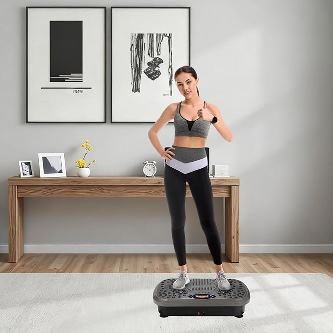 MAMIZO Vibration Plate Exercise Machine, Full Body Workout Shake Board Vibrate Platform for Lymphatic Drainage Weight Loss, with Loop Bands & Remote, Workout Equipment for Home Women Men
