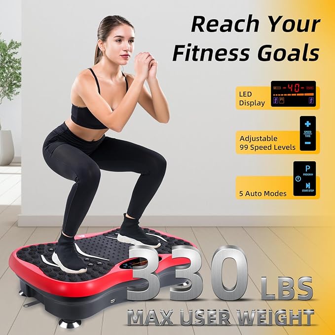 Himaly Vibration Plate Machine, Vibration Fitness Trainer with Bluetooth Speaker, 5 Program Modes, 2 Resistance Bands, Home Exercise Equipment for Fitness Body Toning
