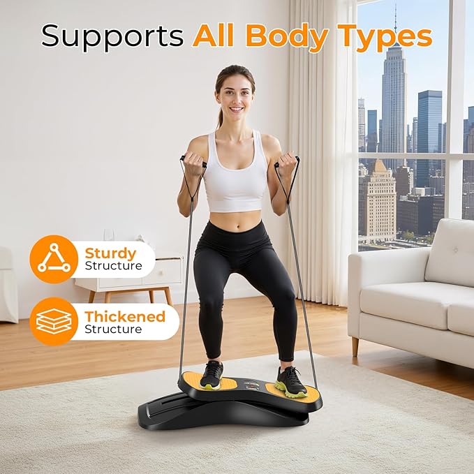 OWLSKY Balance Board,with Resistance Bands, Portable Balance Trainer Featuring LCD Monitor, 330 lbs Capacity Ski Machine for Full Body Workout Orange