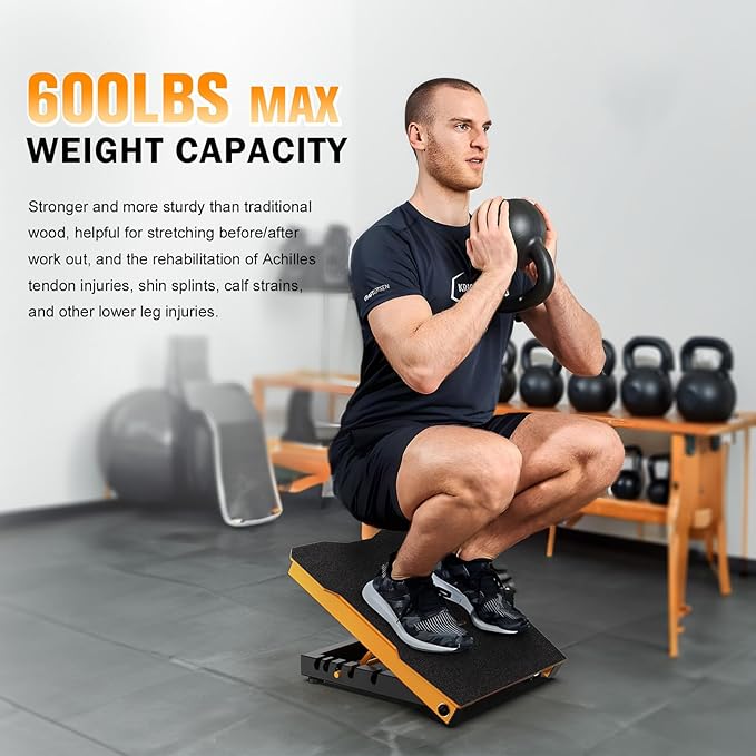 Steel Slant Board Calf Stretcher 600lbs Weight Capacity Squats Wedge 5 Adjustable Incline Balance Board for Foot Leg Hamstring Knees Ankle Heel Stretching Training for Home Gym or Commercial